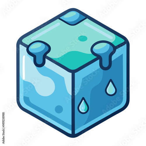 Ice cube icon with water droplets, symbolizing coolness or refreshment.