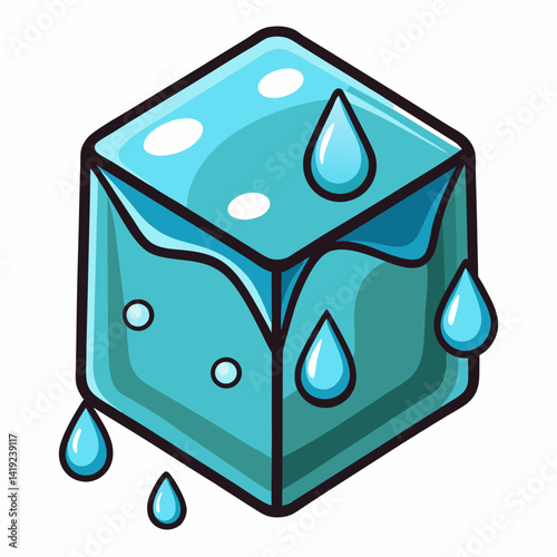 Ice cube icon with water droplets, symbolizing coolness or refreshment.
