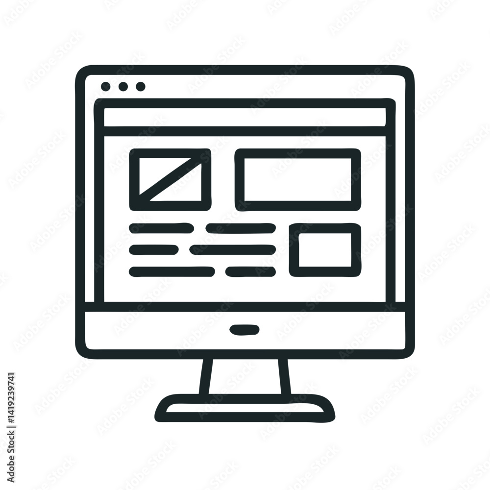 Monitor with Wireframe Icon Representing Website Design and Web Development Monitor with Wireframe Icon Representing Website Design and Web Development