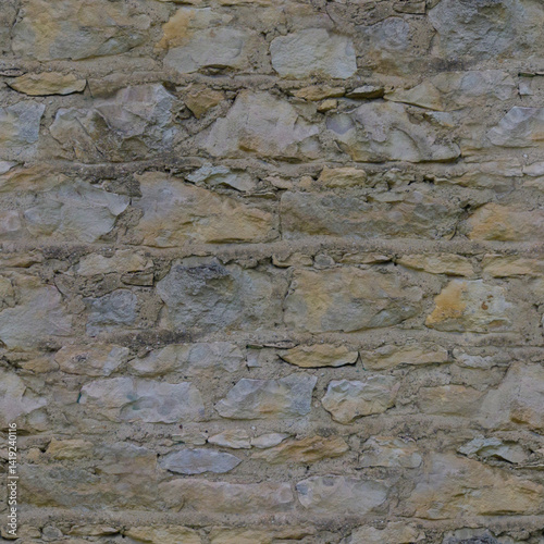 An old, gray wall made of stone and cement. Grey, stone background. Ancient ruins. Stone texture. Seamless image. Seamless image.