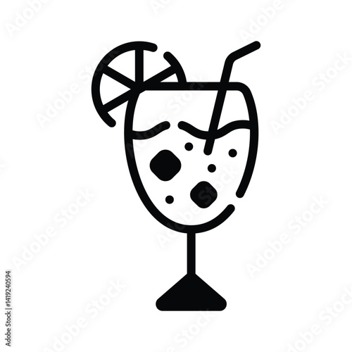 A well crafted glyph icon showing cocktail glass with a lemon on it
