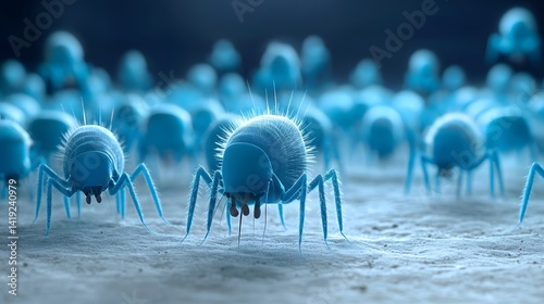 Close up view of dust mites being eradicated by powerful UV light in a scientific accuracy experiment  Microscopic image showcasing the elimination of these common household allergens and pests