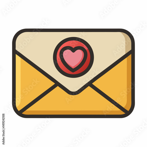 An envelope partially open, revealing a red heart inside, symbolizing love and affection.