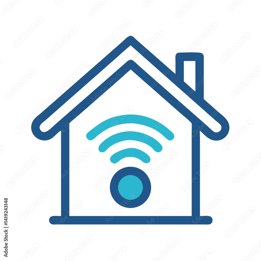 Smart Home with Signal Icon Representing Wireless Connectivity and Home Automation Smart Home with Signal Icon Representing Wireless Connectivity and Home Automation