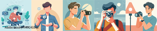 vector of young people taking photos