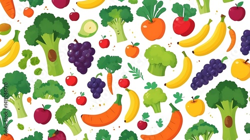 Colorful fruit and vegetable pattern illustration