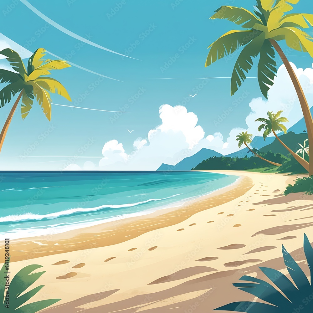 Obraz premium Relaxing tropical beach scene illustration