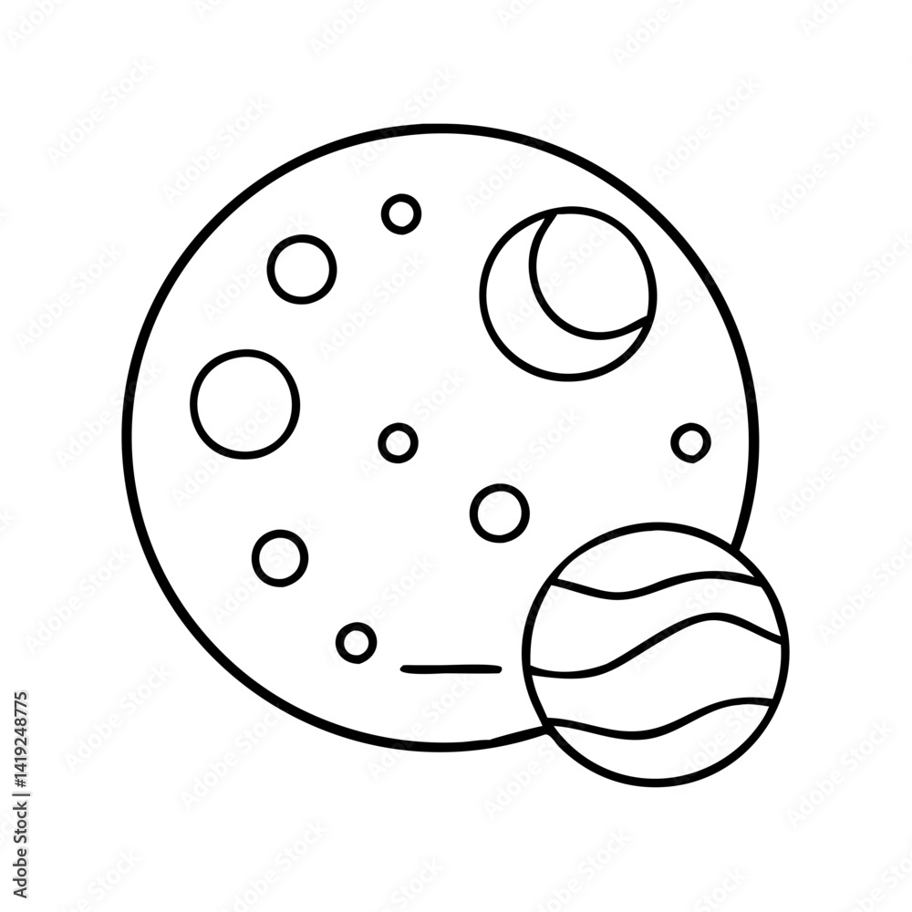 Fototapeta premium planet with a moon icon, planet with a moon line art - simple line art of planet with a moon, perfect for planet with a moon logos and icons