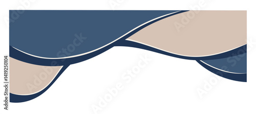Elegant Blue and Beige Curve Shape. Decorative Element of Header and Corner Border Frame.