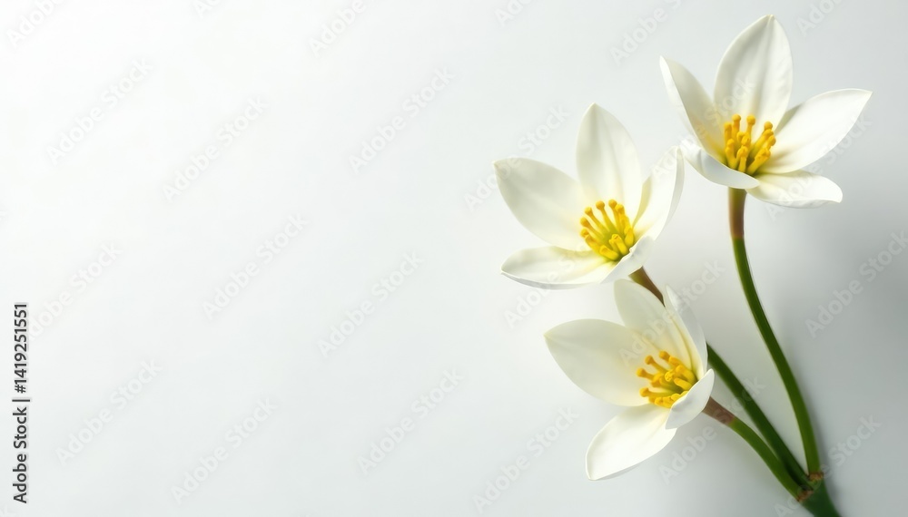 Fototapeta premium Close-up shot of pristine white flowers on stark white backdrop, studio, nature, blossom