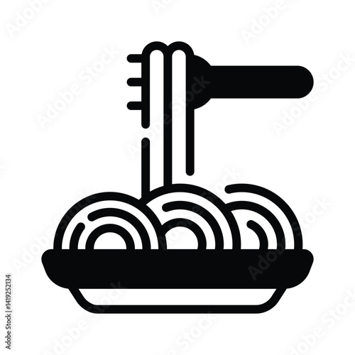Well designed glyph style icon of spaghetti with fork