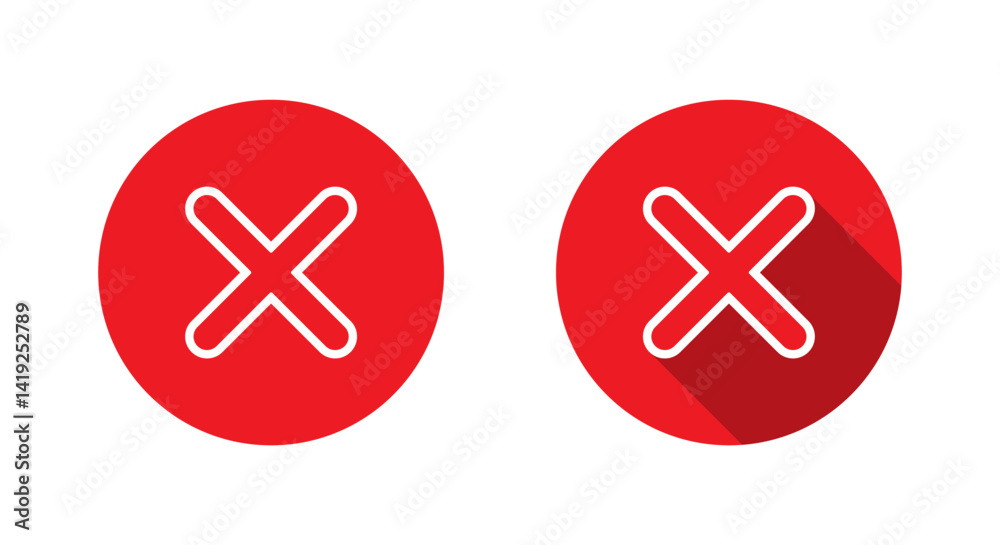 Fototapeta premium Cross mark outline icon with long shadow. X, close, exit sign symbol