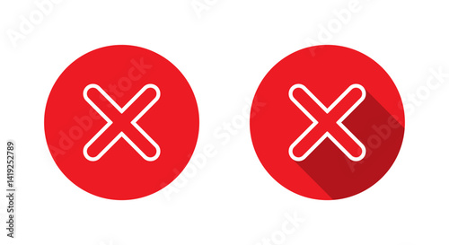 Cross mark outline icon with long shadow. X, close, exit sign symbol