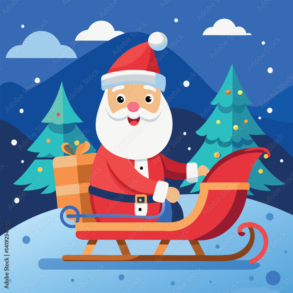 Obraz premium Santa Sleigh Ride Under the Christmas Tree Stars