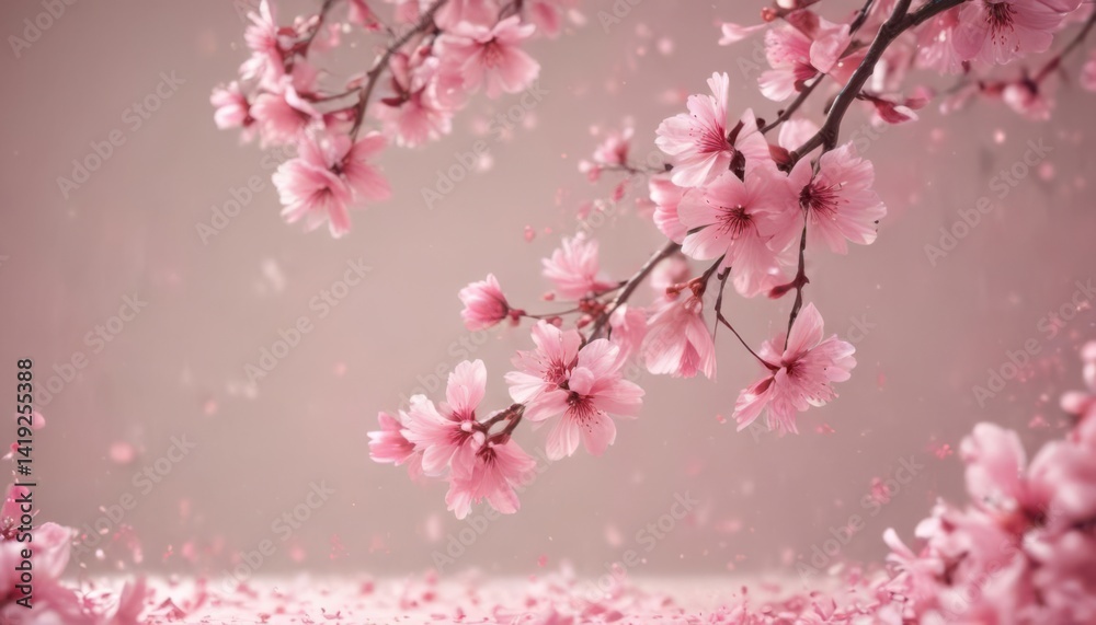 Fototapeta premium Mesmerizing swirl of abstract pink sakura petals against a blurred, pastel background , dreamy, picturesque, petals