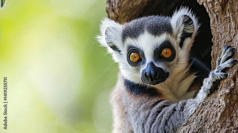 Fototapeta premium A lemur in a tree looks intently
