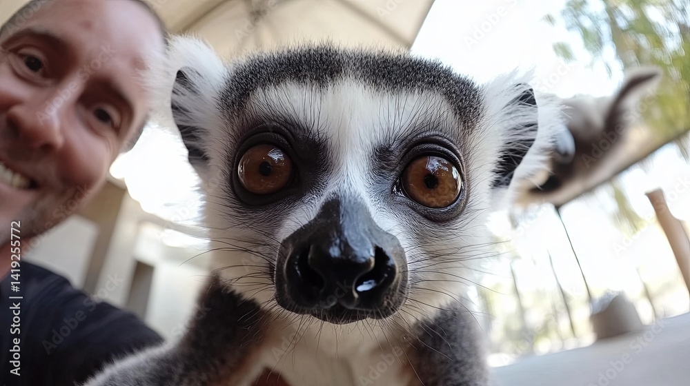 Fototapeta premium A lemur in a tree looks intently