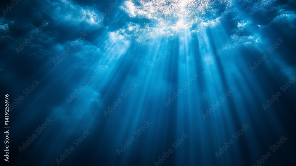 Fototapeta premium Sunlight beams through deep ocean water – 깊은 바닷속을 비추는 햇살 광선