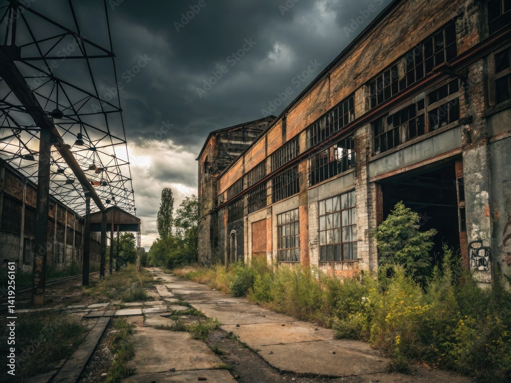 Moody architecture, abandoned and decaying, photographed in the haunting light of industrial ruins. Moody architecture, abandoned and decaying, photographed in the haunting light of industrial ruins.