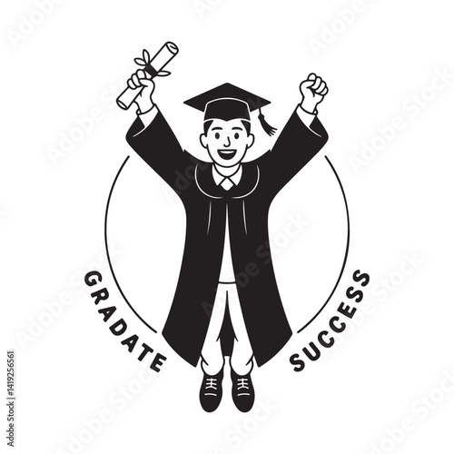 Graduation Complete Vector Silhouette Set with Cap, Diploma, and Celebration Decorations