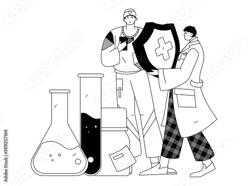 Medical characters fighting the epidemic flat vector concept operation hand drawn illustration
