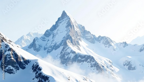Wallpaper Mural Snow covered mountain peak, bright white backdrop, landscape, cliffs Torontodigital.ca