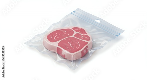Red Meat Vacuum Sealed in Plastic Bag Isometric 3D Render