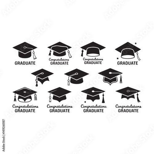 Graduation Finished Silhouette Design Bundle with Academic Icons and Hand Drawn Elements