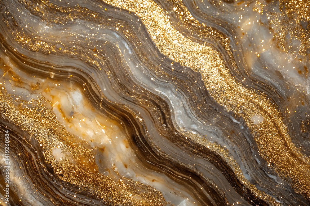 Obraz premium Marble background with wave pattern , golden color and sparkling