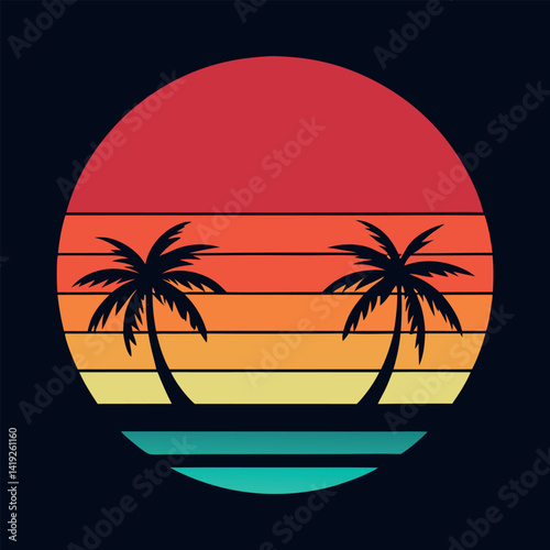    Vintage Sunset vector illustration.
