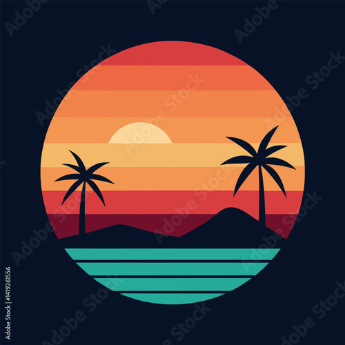    Vintage Sunset vector illustration.
