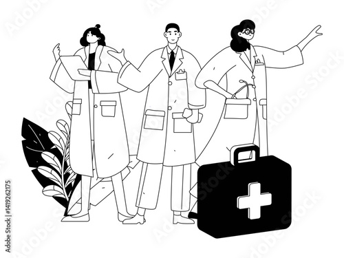 Medical characters fighting the epidemic flat vector concept operation hand drawn illustration
