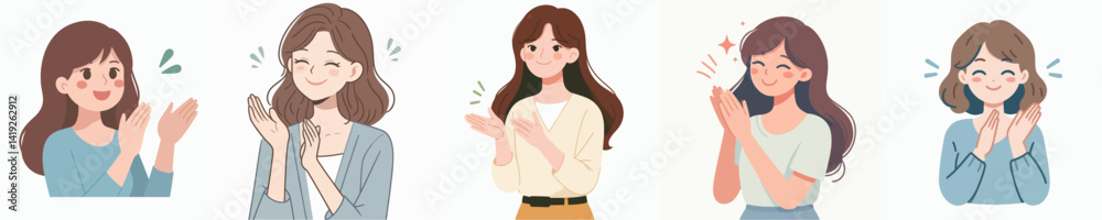 Vector collection of a happy young woman clapping her hands Vector collection of a happy young woman clapping her hands