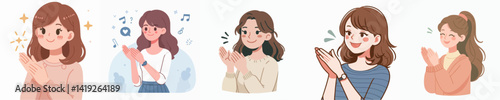 Vector collection of a happy young woman clapping her hands