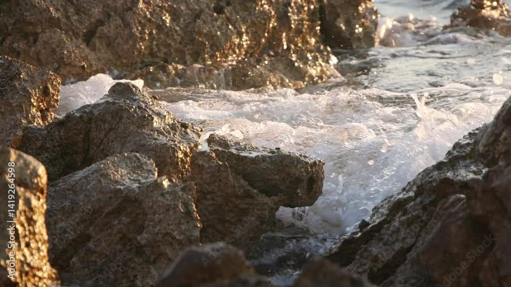 Turbulent sea waves on the coast detail, slow motion Turbulent sea waves on the coast detail, slow motion
