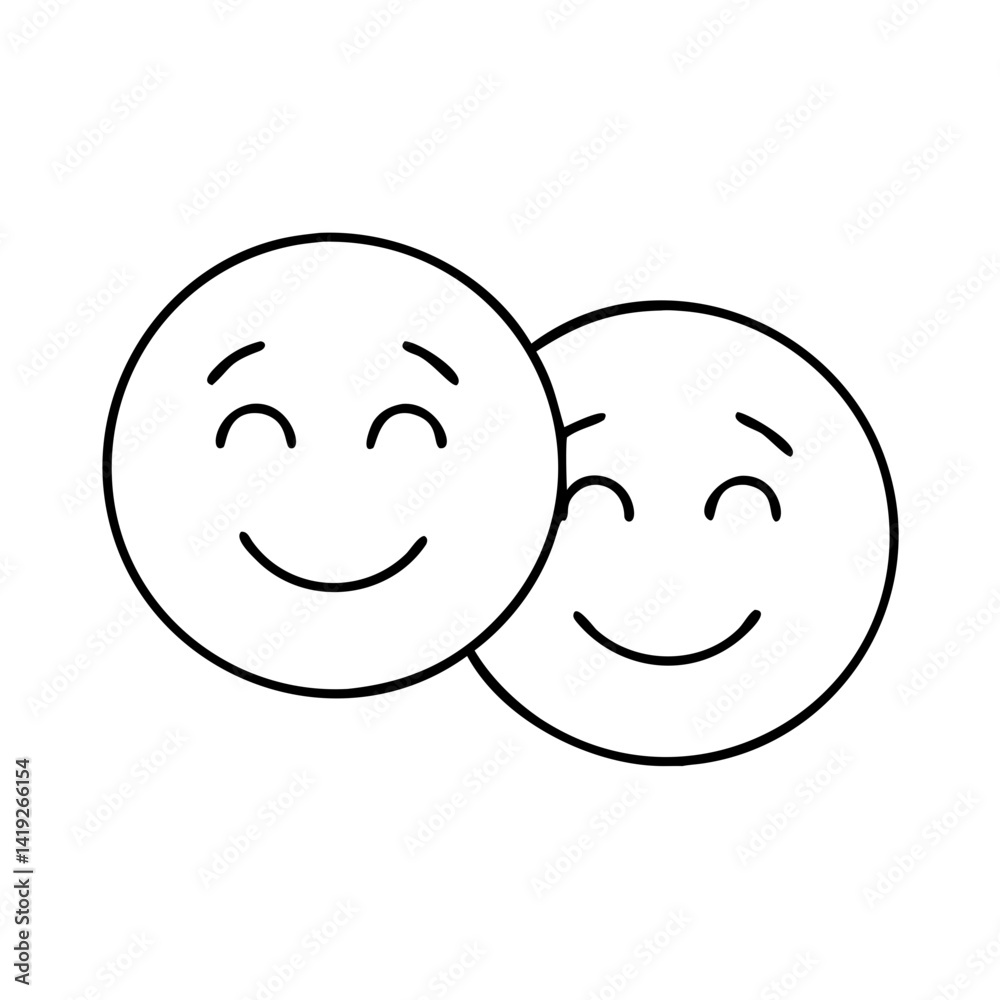 Fototapeta premium smiling faces side by side icon, smiling faces side by side line art - simple line art of smiling faces side by side, perfect for smiling faces side by side logos and icons
