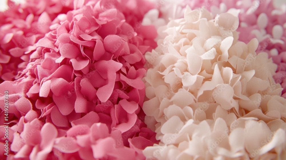 Obraz premium Close-up view of dried hydrangea blossoms in varying shades of pink and white.
