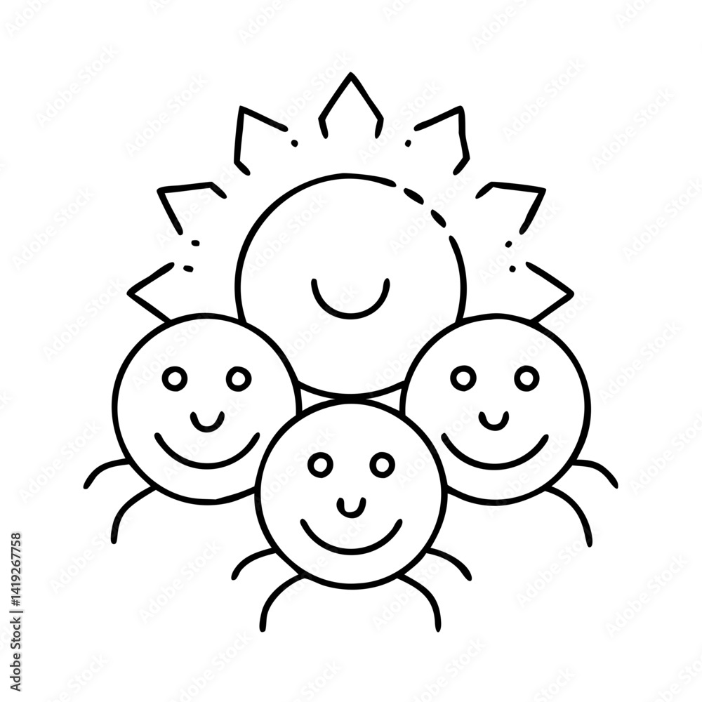 Obraz premium smiling sun with friends icon, smiling sun with friends line art - simple line art of smiling sun with friends, perfect for smiling sun with friends logos and icons