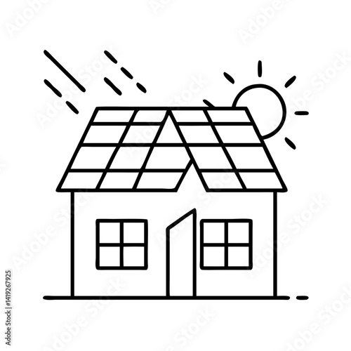 solar powered home icon, solar powered home line art - simple line art of solar powered home, perfect for solar powered home logos and icons