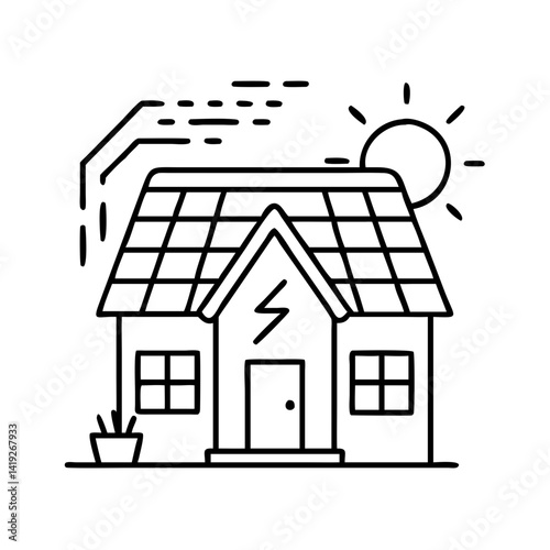 solar powered home icon, solar powered home line art - simple line art of solar powered home, perfect for solar powered home logos and icons