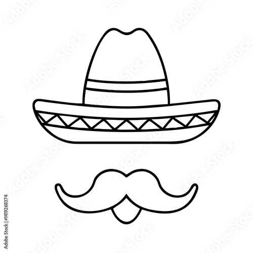sombrero and mustache combo icon, sombrero and mustache combo line art - simple line art of sombrero and mustache combo, perfect for sombrero and mustache combo logos and icons