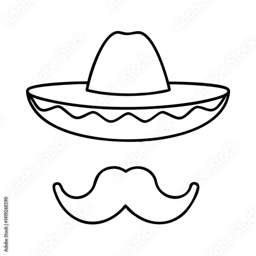 sombrero and mustache combo icon, sombrero and mustache combo line art - simple line art of sombrero and mustache combo, perfect for sombrero and mustache combo logos and icons
