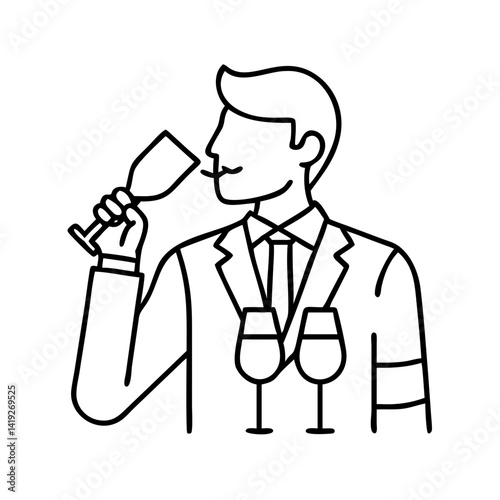 sommelier tasting icon, sommelier tasting line art - simple line art of sommelier tasting, perfect for sommelier tasting logos and icons