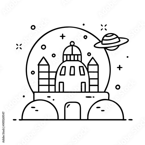 space colony icon, space colony line art - simple line art of space colony, perfect for space colony logos and icons