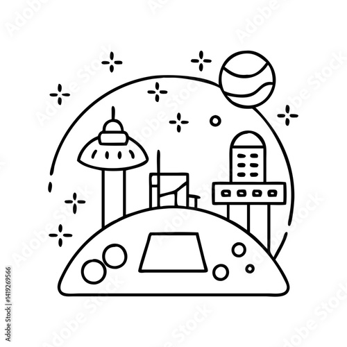 space colony icon, space colony line art - simple line art of space colony, perfect for space colony logos and icons
