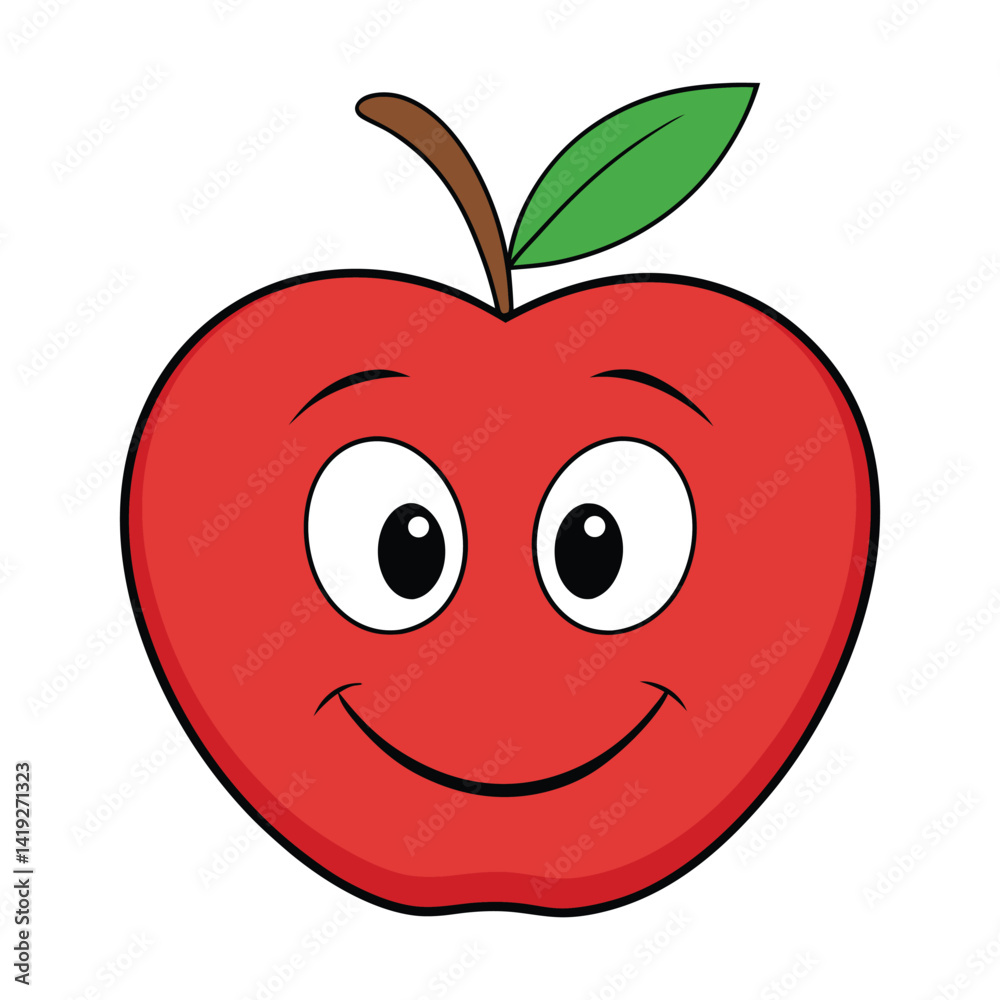 Cute Smiling Red Apple Cartoon Vector Illustration Cute Smiling Red Apple Cartoon Vector Illustration