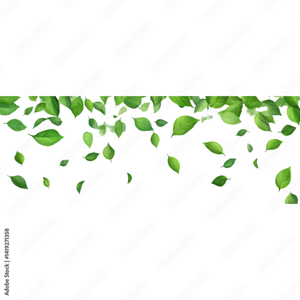 Falling green leaves on a transparent background Falling green leaves on a transparent background