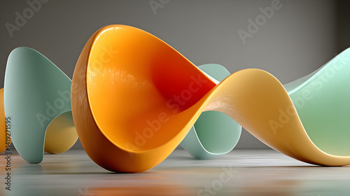 Soft pastel shape floating freely. 3D rendered