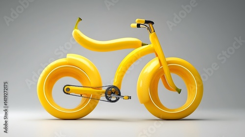 A visionary concept for a futuristic and eco friendly bicycle design featuring a frame constructed from repurposed banana peels and glowing