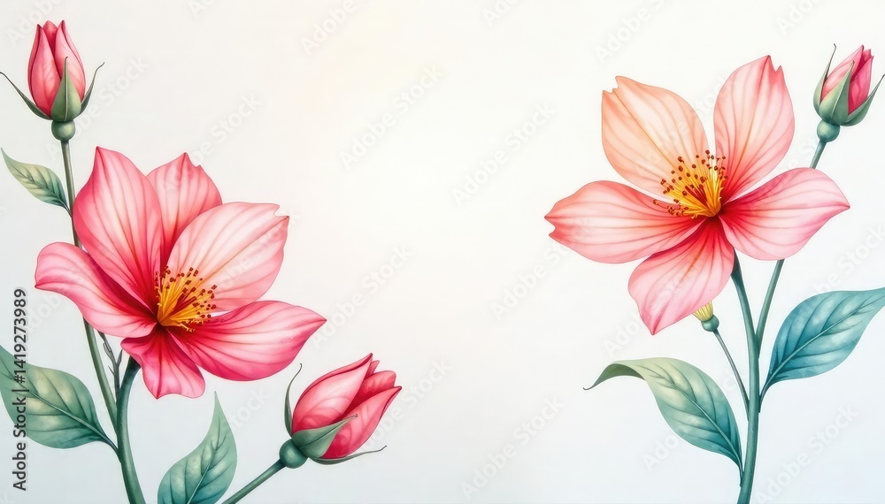 Naklejka premium Delicate watercolor flower repeat, pastel hues, fabric, soft pattern